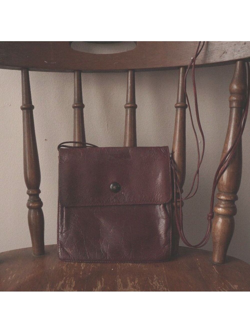 Vintage Burgundy Leather Crossbody Bag with Button Closure